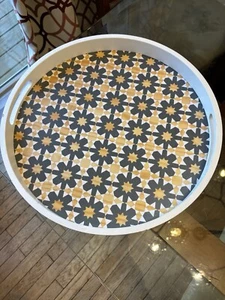 Threshold Decorative Round Tray Geometric Tile Pattern 16” D FLAW - Picture 1 of 13