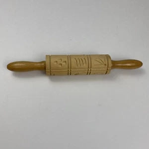 Vintage Wooden Rolling Pin Carved Wood Springerle W Germany Shortbread Pattern - Picture 1 of 8