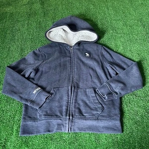 Abercrombie kids Faux Fur Lined Full Zipper Hoodie Iconic Logo Jacket Size 11-12 - Picture 1 of 12