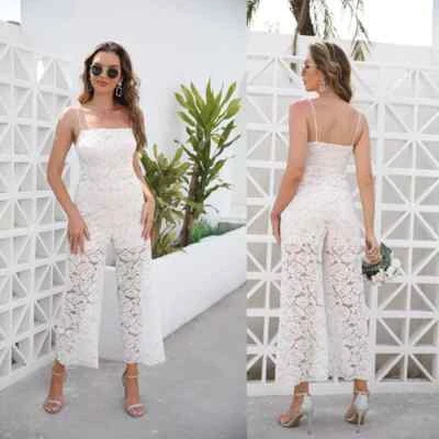 Mono Entero Para Mujer Elegante Pantalones Blancos Con Encaje 00287 - Imagen 1 de 4