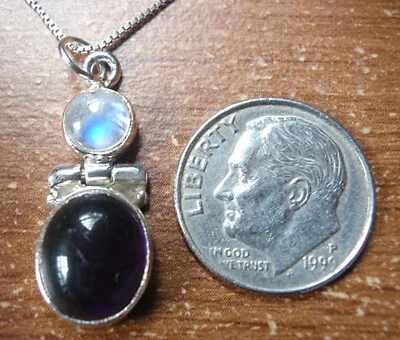 紫水晶和月光石双宝石925纯银吊坠 — 第 1/2 张图片