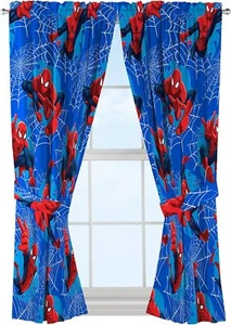 Window Curtain Panels Pair Tie Backs Kids Drape Set Spiderman Astonish 42" X 63" - Picture 1 of 2