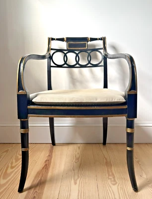 Silla de comedor Baker Historic Charleston estilo regencia inglesa lacada negra Foto 1 de 4