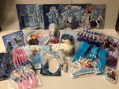 Decoraciones de fiesta de cumpleaños congeladas Elsa pancarta de cumpleaños favores globos etc. Foto 1 de 4