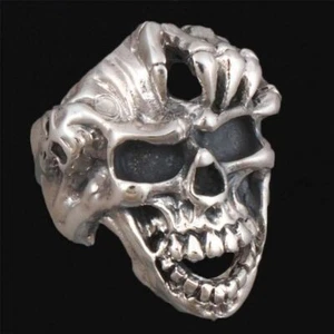 22g HUGE HEAVY BIKER SKELETON HAND SKULL 925 STERLING SOLID SILVER MENS RING - Picture 1 of 12
