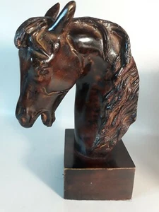 Vintage Bronze Finish Horse Head Solid Yellow Brass Statue-7.5" Tall - Picture 1 of 8