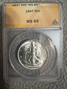 1947 Walking Liberty Half Dollar Coin, ANACS MS-65 - Photo 1 sur 4
