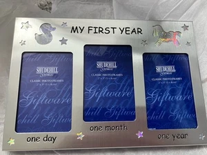 Silver Plated My First Year New Baby Triple Photo Frame - Picture 1 of 9