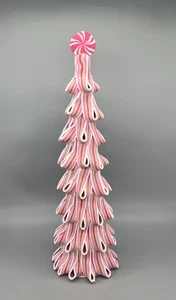 Pink & White Ribbon Candy Christmas Tree 18" Decorative Holiday Accent - Picture 1 of 4