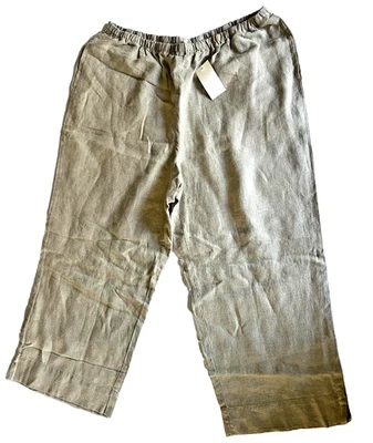 Pantalones de lino J. Jill para mujer L beige recortados pierna ancha cintura elástica tirar nuevos con etiquetas Foto 1 de 4