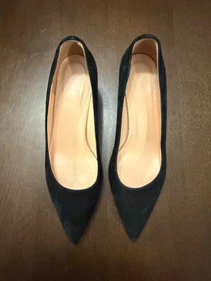 J Crew Laney 黑色麂皮绒女式浅口鞋 7.5 码 — 第 1/4 张图片