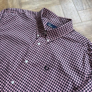 Fred Perry Gingham Check Shirt Mens 2XL Pink and Black Long Sleeve Mod 60s - Picture 1 of 17