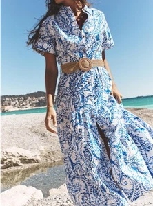 ZARA BELTED EMBROIDERED SHIRT DRESS BLUE WHITE NEW SS25 SIZE XS-XXL REF 2157/045 - Picture 1 of 5