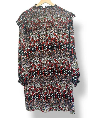 Vestido Nanette Lepore Mujer Talla 8 Azul Marino Floral Calado Pradera Cottagecore Volantes Foto 1 de 4