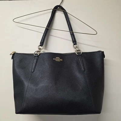 Coach Ava F57526 Black Crossgrain Leather Large Shoulder Bag Purse Brass Charm - Image 1 of 4