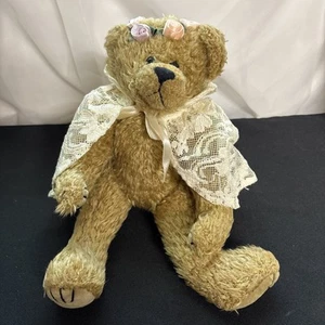 Ty Attic Treasures Eve 12" Plush Tan Teddy Bear Lacy Hooded Shawl from 1993 - Picture 1 of 5