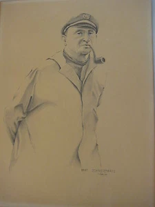 Vintage Original Pencil Drawing "Captain" Signed By Marc Schreibman, 11/26/64 - Picture 1 of 4