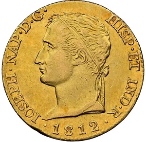 SPAIN - 1812 Napoleon - Gold "De Vellon" 80 Reales- NGC AU53 - RARE ONLY 2 FINER - Picture 1 of 4