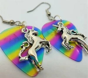 Unicorn Charm Guitar Pick Earrings - Pick Your Color - Picture 1 of 19