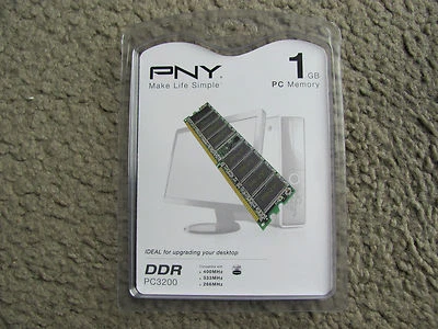 Brand New PNY 1GB PC3200 400MHz DDR Desktop DIMM Memory MD1024SD1-400 - Image 1 of 4