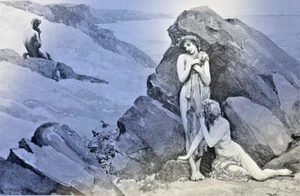 1891 Vintage Magazine Illustration Partially Nude Women on Beach J. R. Wegulein - Picture 1 of 3