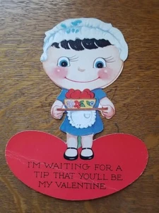Tazón de corazones vintage de camarera de San Valentín esperando una punta de pie - Imagen 1 de 7