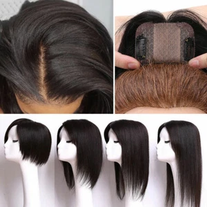 Women Topper Hairpiece Clip In Real 100% Human Hair Silk Base Toupee Wig Natural - Picture 1 of 54