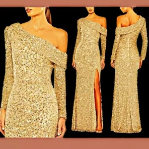 Mac Duggal SZ 6 GOLD Sequin One Shoulder Evening Gown Dress OTHER SITES SOLD OUT - Picture 1 of 4