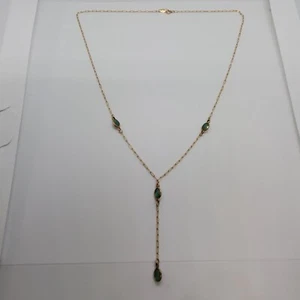 VINTAGE SOLID 10 K  GOLD NATURAL  EMERALD NECKLACE, 20 " LONG - Picture 1 of 11