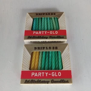 Vintage Party Glo Birthday Cake Candles Original Box 60's Blue Green Mid Century - Picture 1 of 2