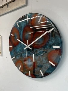 33cm Turquoise Maroon and Black Abstract Modern Resin Wall Clock - Picture 1 of 9