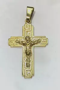 New 14kt Gold GREEK KEY Crucifix (Made in Italy) - Picture 1 of 1