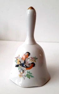 White Porcelain Bell with Flowers Two Birds Gold color top 5 1/2" - Picture 1 of 5
