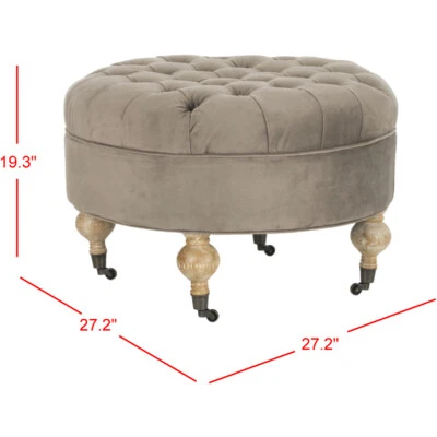 SAFAVIEH Clara Tufted Round Ottoman | Mushroom | - Image 1 of 2