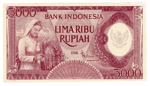 INDONESIA P-64 5000 Rupiah 1958 UNC Purple Banknote - Picture 1 of 2