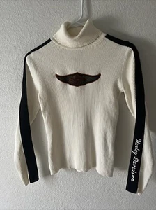 Suéter Harley Davidson para mujer talla XS marfil acanalado cuello alto - Imagen 1 de 3