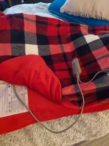 SunBeam Electric Microplush Sherpa Heated Throw Blanket 50"x60" Red Black Plaid - Picture 1 of 1
