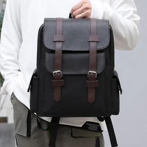 New Men Backpack Leather School Bag Waterproof Travel Bag Casual Leather Bag - Picture 1 of 23