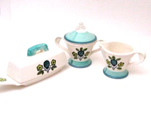 Metlox Sugar Bowl Creamer Butter Dish Set Poppytrail Blueberry Provincial CA - Picture 1 of 7