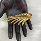 Vintage Signed Monet Gold Tone Abstract Feather Wing Leaf Brooch