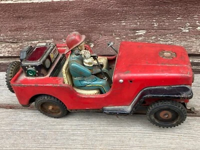 VTG TN NOMURA JAPAN BATTERY OPERATED FIRE COMMAND JEEP tlc Parts 1950's - Image 1 of 4