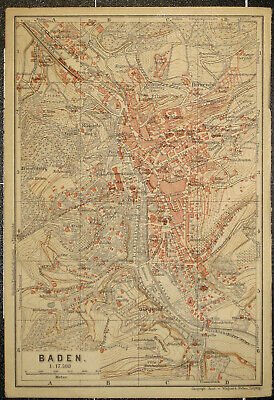 BADEN-BADEN, Alter Farbiger Stadtplan, Datiert 1906 • 15€