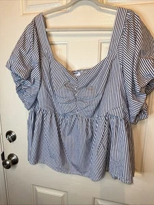 Old Navy 4X Cute Blue And White Stripes Summer Blouse With Puff Sleeves - Picture 1 of 4