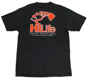 Vintage Hi Life Waiki Beach Walk HAWAII Maglietta Nera Uomo Tg. L double face - Foto 1 di 15