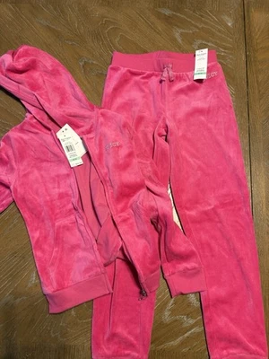Conjunto de Moletom com Capuz e Calça Juicy Couture Meninas Veludo Rosa Tamanho 7 Novo com etiquetas - Imagem 1 de 2