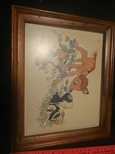 Vintage Disney Bambi und Klopfer Kreuzstich Blume gerahmt 8x10 Kreuzstich  - Bild 1 von 3