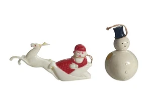 Vintage Christmas Santa Reindeer Sleigh & Top Hat Snowman Candy Ornament Hangers - Picture 1 of 6