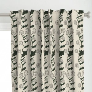Floral Stripe Flowering Vine Dark Moss Printed Custom Curtain Panel Set Of 2 - Picture 1 of 5