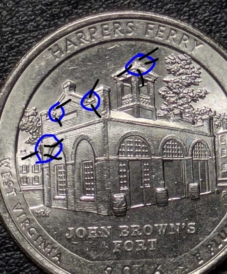 2016-P 25c ATB Harpers Ferry Quarter 4 Die Break Large Die Chip MINT ERROR COIN - Image 1 of 4