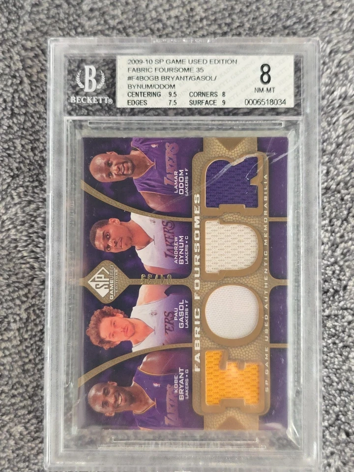 Juego usado 2009-10 SP - Fabric Foursomes Bryant, Gasol, Bynum, Odom #F4-BOGB 4/35 Foto 1 de 3